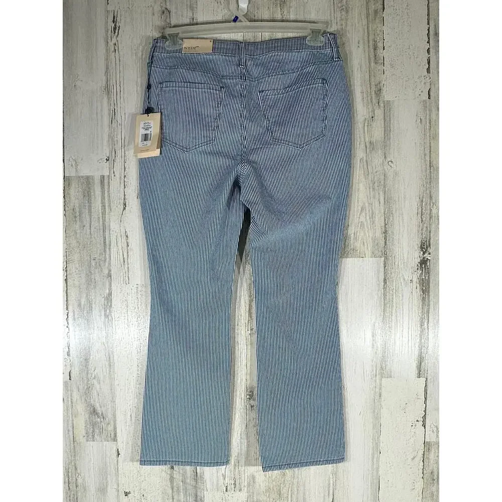 NYDJ Billie Mini Bootcut Ankle‎ Jeans Size 8 (32x27) High Rise Denim Blue Stripe